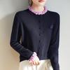 Cárdigan de Punto de Lana Peinada con Cuello Hongo Nuevo Otoño e Invierno 2025 Bordado de Rosas Holgado Suave Ceroso Top para Mujer