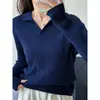 Suéter de Punto para Mujer con Solapa Tejido de Cable Otoño Invierno Versátil Capa Base Superior Ropa de Hilo Camiseta Sencilla Adelgazante