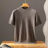 Camiseta casual de punto clásico para hombre, cuello redondo, manga corta, 100% cachemir puro, punto fino de 18 puntadas, corte holgado, color liso