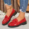 Transfronterizos Tallas Grandes 20266 Otoño Nuevo Mocasines Británicos Zapatos Pequeños de Cuero para Mujer Superficie Brillante Tacón Bajo Lazo Casual Zapatos Individuales