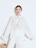Camisa Branca Bordada Pesada Estilo Resort Francês Qualidade Nanyou para Mulheres Primavera/Verão 2026 Estilo Solto Preguiçoso Top com Proteção Solar