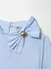 Exportação Transfronteiriça Roupas Femininas Outono Inicial 2025 Moda Europeia e Americana Estilo Solto Fresco Elegante Camisa de Popeline com Laço Decorativo