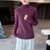 Suéter de Punto de Lana Pura Nuevo Invierno 2026 Cuello Alto Medio Manga Larga para Mujer Trenzado Color Sólido Holgado Top de Suéter de Lana