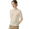 Elegante Tricô Jacquard de Seda e Caxemira Manga Média Suéter de Caxemira Feminino Outono Novo Gola Redonda Design Pulôver Top com Senso de Design