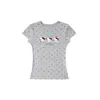 Camiseta Gris de Manga Corta con Cuello Redondo y Lunares para Mujer, Nuevo Estilo de Verano, Estampado de Gato Kt de Dibujos Animados, Top Casual Versátil de Corte Ajustado