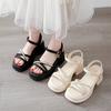 Sandalias de Tacón Grueso de Verano 2025 para Mujer, Estilo de Hada con Falda, Sandalias de Perlas con Hebilla de Suela Gruesa