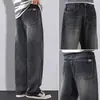 Jeans retro de perna larga para homens de Hong Kong, nova coleção primavera/outono 2026, calças compridas casuais retas e largas da moda