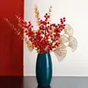 Flores de Fruta de la Fortuna Flores de Campo Americanas Artificiales al por Mayor Bayas Rojas Flores de Año Nuevo Eucalipto Dorado Hojas de Ginkgo Plástico