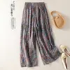 Pantalones de Pierna Ancha Sueltos con Estampado Retro Artístico de Nueve Puntos Casuales de Algodón y Lino para Mujer Nuevo Estilo 2026