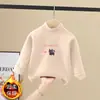 Ropa interior térmica de felpa para niñas, estilo nuevo Otoño Invierno, para niños de mediana edad y mayores, camiseta de manga larga cálida y elegante, cuello semi-alto
