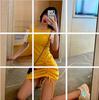 Estilo Hyun Ya Correa al Hombro Sexy Vestido de Cadera Otoño Cintura con Cordón Vestido Adelgazante para Mujer Q374 Vestido Blanco con Mangas