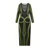 Estilo Europeo y Americano Primavera y Verano Nueva Ropa para Mujer 2023 Moda Estampado Sexy Espalda Descubierta Corte Cut-Out Vestido de Manga Larga Ajustado al Cuerpo