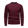 Suéter de Punto de Forro Polar para Hombre Otoño e Invierno Cuello Redondo Color Sólido Versátil Cálido Casual Pulóver Camisa Base para Hombre