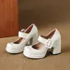 Sapatos de Salto Alto Chunky com Solado Grosso, Tira com Fivela Quadrada, Novo Estilo Europeu e Americano, Tamanhos Grandes 40-45, Sapatos Amazon