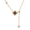 Collar de Cadena para Clavícula de Verano, Nuevo Estilo, Flor de Cuatro Hojas de Circonita con Borla Deslizante, Exquisito, Moderno, Lujo Ligero, Versátil, Gama Alta