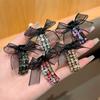 Estilo Luxo Leve Laço de Malha Strass Presilha Lateral Grampo de Cabelo Sofisticado Clipe de Franja Feminino Acessório de Cabelo Moderno Bico de Pato