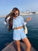 Comércio exterior transfronteiriço ZA Feminino 2024 Verão Nova Moda Contraste Listrado Camisa Curta Shorts Terno de Duas Peças