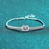 S925 prata esterlina incrustada à mão pulseira moissanite retangular chanfro borda linha diamante safira azul cor pedra clara estilo luxo