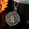 Colar Mãos em Oração Masculino Vintage Desgastado Pingente Redondo de Marca Tendência Personalizado Estilo Hip Hop Corrente para Clavícula Masculina e Feminina