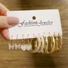 Set de Pendientes Geométricos Dorados Retro de Venta Caliente Transfronteriza para Mujer, Pendientes de Aro con Perlas de Moda, Pendientes con Incrustaciones de Diamantes al por Mayor