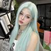 Peluca Kony Azul Menta con Encaje en la Frente Cabello Largo Lacio para Mujer Cobertura Total de la Cabeza Universal Cosplay Nuevo Modelo 2025