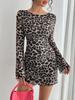 Europeu e Americano Transfronteiriço Amazon 2026 Primavera/Verão Novo Vestido de Malha Feminino Sexy com Estampa de Leopardo Costas Nuas e Mangas Sino