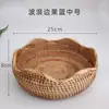 Cesta de frutas, cesta de armazenamento trançada de rattan vietnamita, bandeja de doces, prato de frutas redondo para a sala de estar, fruteira grande para uso doméstico, cesta para pães cozidos no vapor, prato de frutas secas