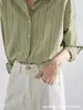 Camisa Azul Rayada de Moda Primavera 2026 para Mujer, Nuevo Top Estilo Chino, Blusa Suelta de Manga Larga Única y Súper Elegante