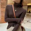 Camisa de gola alta de malha com cor solta para mulheres, outono e inverno 2023, estilo coreano, da moda, afina a silhueta, combina com tudo, suéter macio e fofo