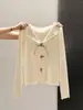 Suéter de Punto de Manga Larga con Volantes y Cuello en V de Deseo Puro Nuevo para Otoño e Invierno, Prenda Base Adelgazante con Botones Franceses para Mujer