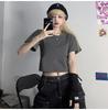 Camiseta de manga corta corta con cuello redondo para mujer, estilo dulce picante americano de verano, tops para la cintura, comercio exterior Sudeste Asiático, camiseta corta