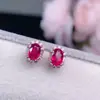 Nuevos Pendientes de Botón de Rubí con Cristal, Color Fuego Súper Limpio, Piedra Principal Brillante 4*6mm, Incrustación de Artesanía Fina en Plata S925