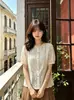 9856 Blusa de Encaje con Botón de Cristal Floral Grande Estilo Francés, Camisa Casual Nueva de Verano para Mujer