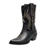 Botas Vaqueras Retro Personalizadas para Mujer 2023 Otoño e Invierno Nuevo Estilo Bordadas Puntiagudas Tacón Grueso Estilo Británico Botas de Tacón Grueso de Media Caña para Mujer