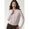 Novo Cardigã de Cashmere com Lantejoulas e Glitter Fino Outono Inverno Feminino Gola Redonda Botão de Renda Malha Macia Respirável Peça de Roupa Externa Top