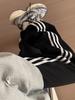 Calça Esportiva Feminina Forrada com Lã Cinza Outono e Inverno 2025 Nova Tamanho Grande Solta Listrada Retro Casual Calça de Pernas Largas