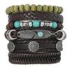 Pulseira com Contas de Madeira Azul Turquesa Novo Boêmio Borboleta Penas Folhas Cabeça de Boi DIY 6 Peças Transfronteiriça