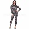 Body Estampado de Esqueleto Europeu e Americano para Halloween Feminino Manga Longa Slim Fit Collant Fantasia para Baile de Máscaras Performance de Palco