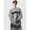 Moda Urbana Dibujos Animados Tejido Flocado para Hombre Otoño e Invierno Casual Americano Cuello Redondo Tejido Pulóver Holgado y Versátil