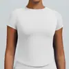 Conjunto de Yoga Sem Costura Europeu e Americano para Mulheres, Top Esportivo de Manga Curta para Fitness de Verão, Secagem Rápida, Aperta a Cintura, Gola Redonda, Roupa de Yoga