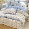 Faldón de cama floral pequeño todo algodón pieza única cubierta de cama de celebridad de internet cubierta de delantal de cama de algodón puro borde de falda conjunto de tres piezas estilo princesa
