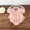 Mono Nuevo de Verano para Bebé Niña Dulce de Manga Corta Abullonada Ropa de Bebé Estilista Espalda Descubierta Tulipán Luna Llena
