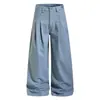 Pantalones de Trabajo OreetaFrench Lavados Vintage Workwear Unisex Holgados Pierna Ancha Diseño Plegado Pantalones Casuales