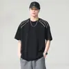 Camiseta Masculina de Verão Nova, Manga Curta, Bloco de Cores Pesada, Estilo Americano Tendência, Marca, Design Quadrado Solto Casual, Atacado