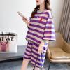 Conjunto de Verano Nuevo de Seda de Leche a Rayas de Corte Holgado Adelgazante Coreano Shorts de Manga Corta Traje de Dos Piezas Combinable para Mujer