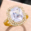 Huajie desea Anillo Cuadrado Micro Diamante Rosa Nuevo Europeo y Americano Amazon Anillo de Circonita de Simulación Elegante Anillo de Boda