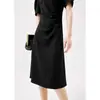 Elegante vestido negro corto de triacetato, vestido negro estilo francés, vestido midi de verano para mujer 2026