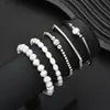 Pulsera Pulsera de Perlas CCB Elástica Elegante para Mujer de Moda Transfronteriza Europea y Americana Set de 5 Piezas de Joyería de Mano Ecológica