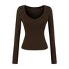 Camiseta Sexy de Tencel de Manga Larga para Chica Atractiva Otoño e Invierno Nueva Versátil Aspecto Adelgazante Camisa Base para la Cintura Estilo Occidental Top Corto