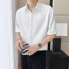 Camisa de Manga Corta Súper Popular para Hombre 2025 con Ropa de Seda de Hielo Veraniega Fluida, Camisa de Manga Tres Cuartos de Botón Oculto de Alta Gama y Atractiva